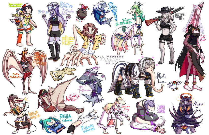 gawr gura, houshou marine, shirakami fubuki, mori calliope, usada pekora, and 17 more (hololive and 3 more) drawn by h3rz4rl