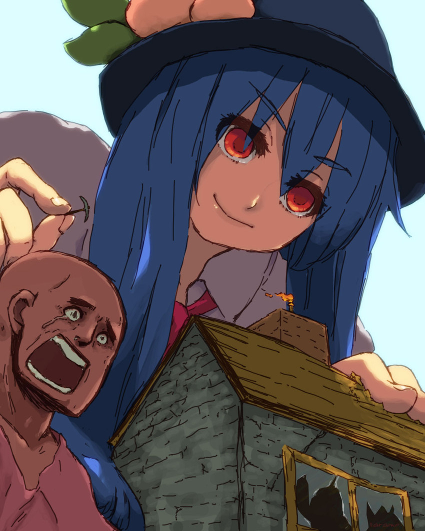 hinanawi tenshi and villager (touhou and 1 more) drawn by taramo
