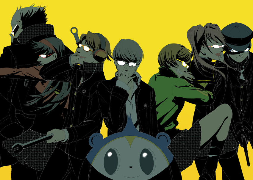 narukami yu, shirogane naoto, satonaka chie, kujikawa rise, amagi yukiko, and 3 more (persona and 1 more) drawn by semaji