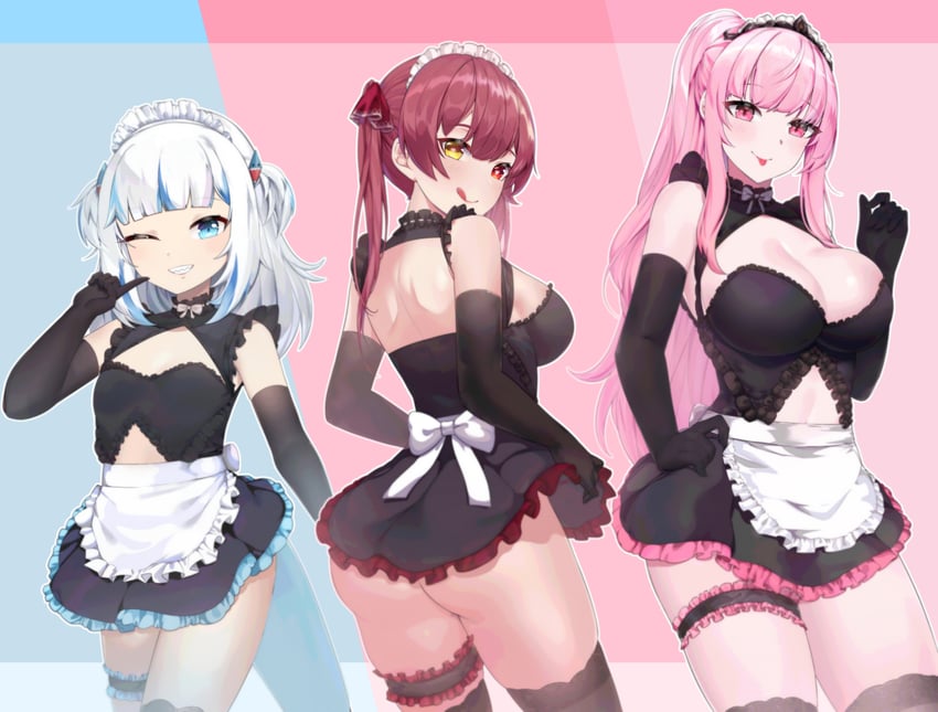 gawr gura, houshou marine, and mori calliope (hololive and 1 more) drawn by kaiend