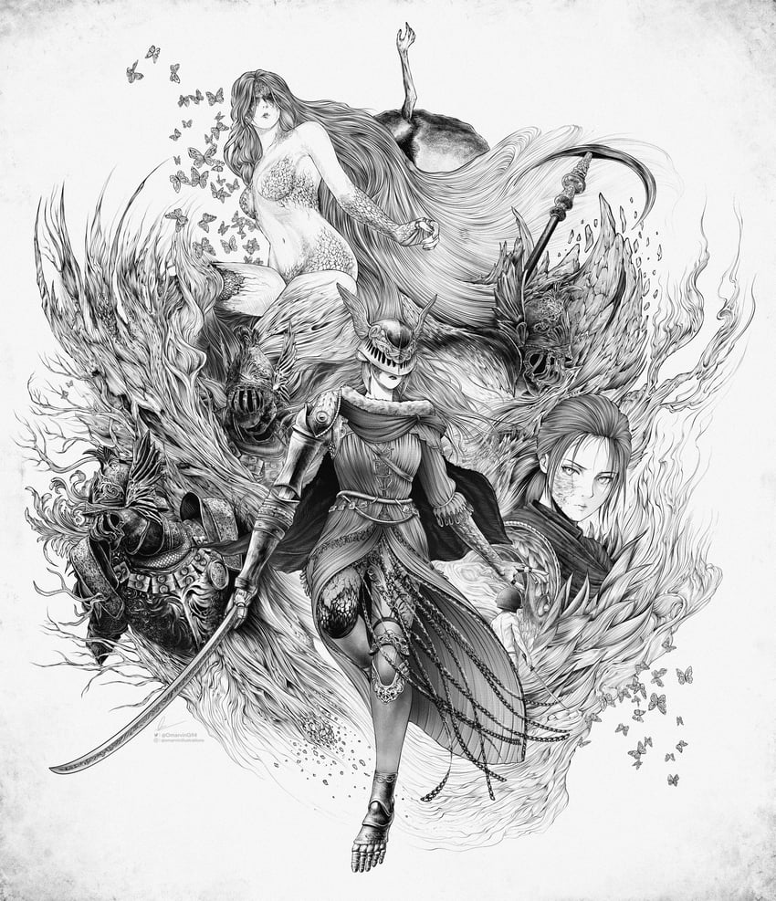malenia blade of miquella, miquella, malenia goddess of rot, millicent, let me solo her, and 2 more (elden ring) drawn by marvin_(omarvin)