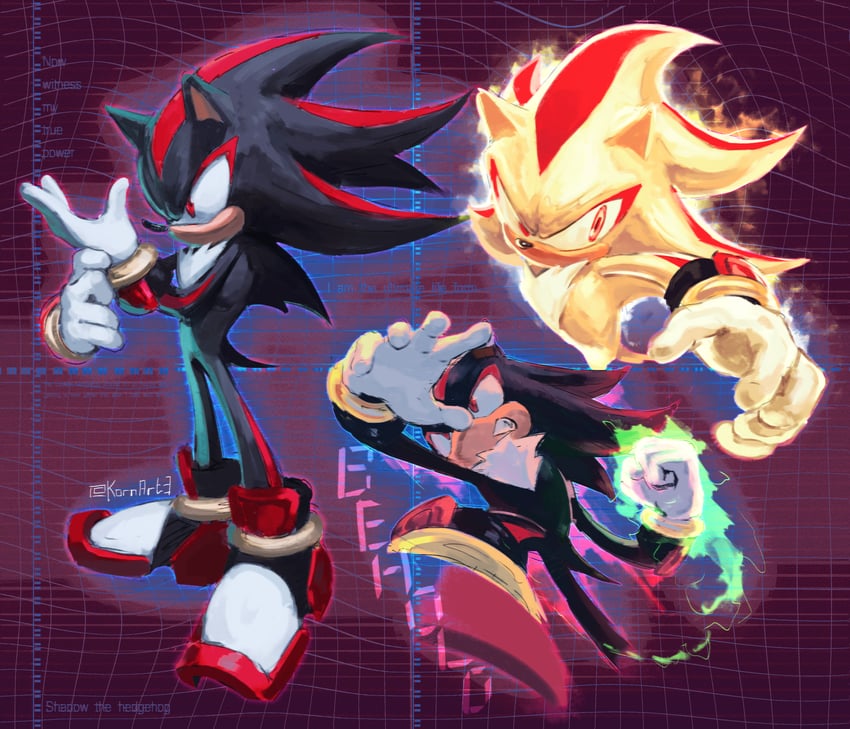shadow the hedgehog and super shadow (sonic and 1 more) drawn by kornart