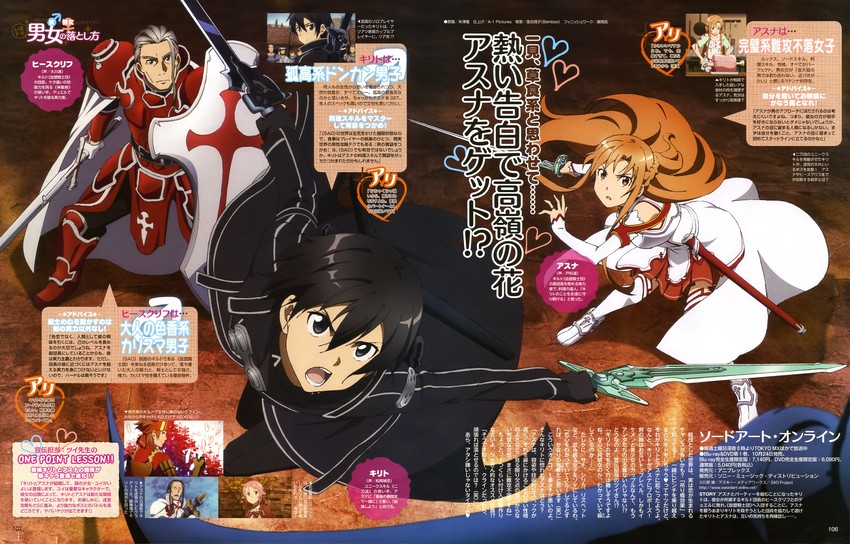 asuna, kirito, lisbeth, heathcliff, kuradeel, and 1 more (sword art online) drawn by yonezawa_masaru
