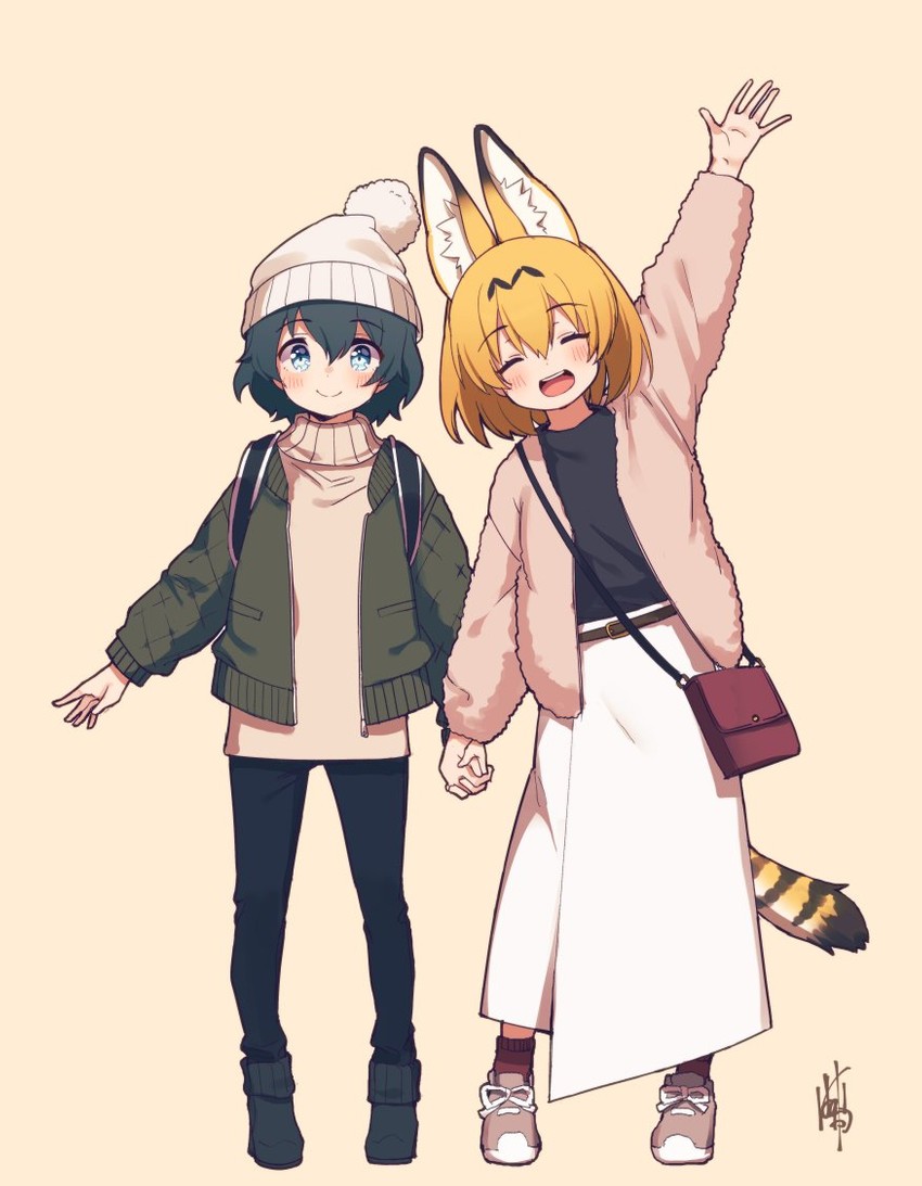 serval and kaban (kemono friends) drawn by hatagaya