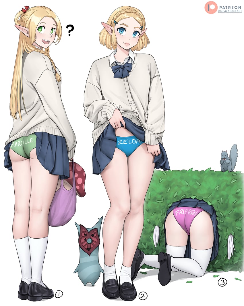 princess zelda, frieren, marcille donato, and korok (the legend of zelda and 3 more) drawn by dismaiden