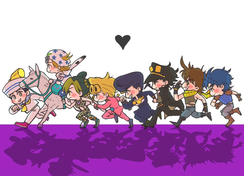 joseph joestar, kujo jotaro, kujo jolyne, giorno giovanna, jonathan joestar, and 3 more (jojo no kimyou na bouken and 8 more) drawn by wao