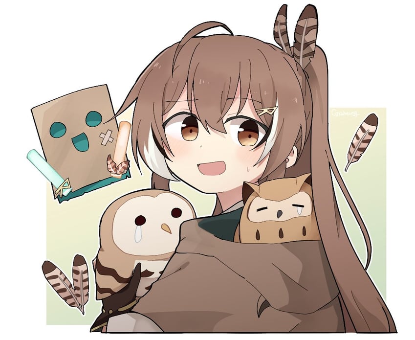 nanashi mumei, friend, hootsie, and hooman (hololive and 1 more) drawn by gyaheung