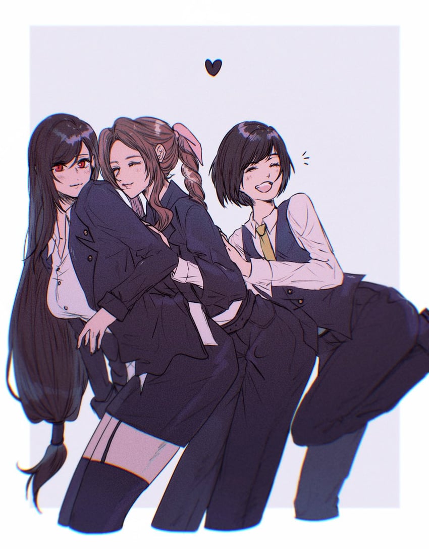 tifa lockhart, aerith gainsborough, and yuffie kisaragi (final fantasy and 2 more) drawn by sera_(serappi)
