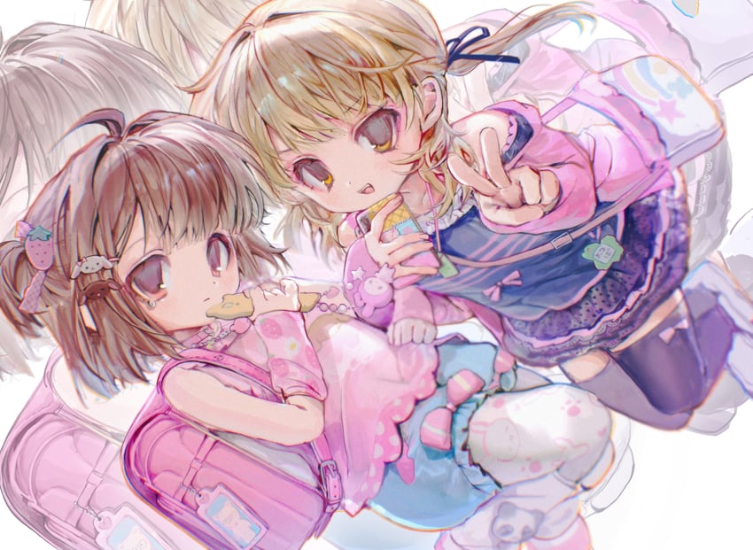 my melody, shirousa, kurousa, brown-haired girl, and blonde girl (original and 3 more) drawn by yamada_mipo