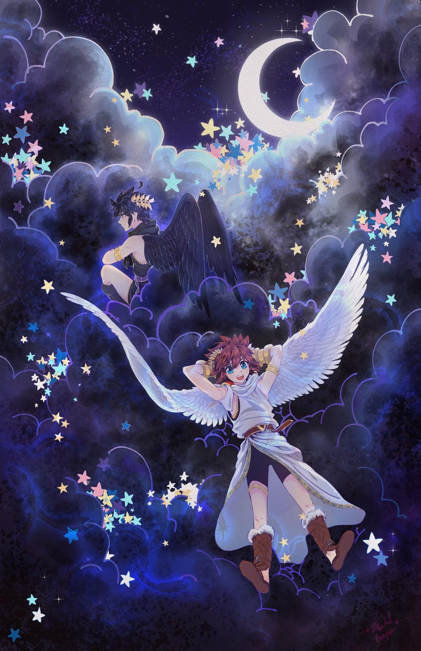 pit and dark pit (kid icarus and 1 more) drawn by bloatedcrayon