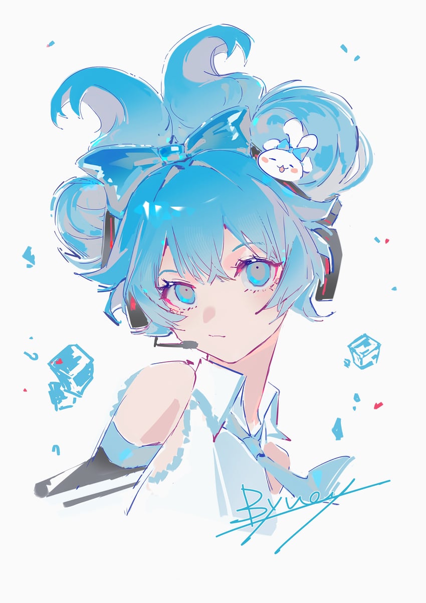 hatsune miku, cinnamoroll, and cinnamiku (vocaloid and 2 more) drawn by byuey