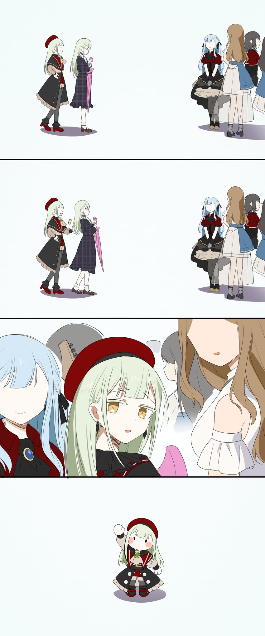 togawa sakiko, nagasaki soyo, shiina taki, wakaba mutsumi, yahata umiri, and 3 more (bang dream! and 1 more) drawn by yzj21333