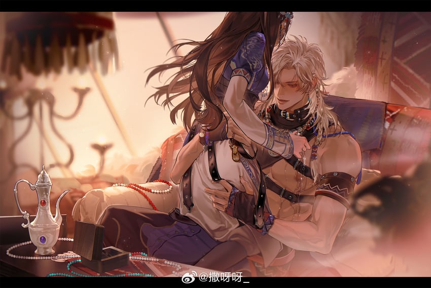 protagonist and sylus (love and deepspace) drawn by sayahime