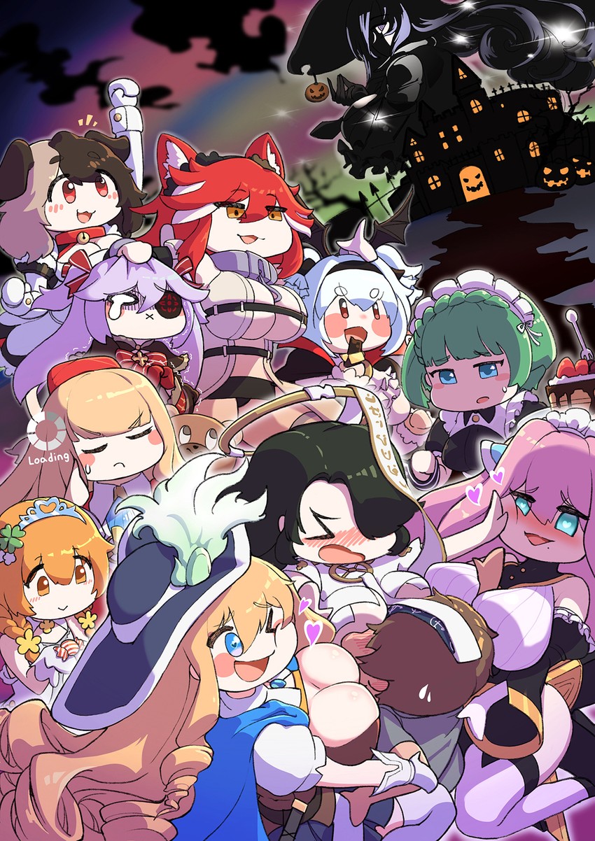 commander, hachiko of castling, lrl, fenrir, alvis, and 7 more (last origin) drawn by hoyo