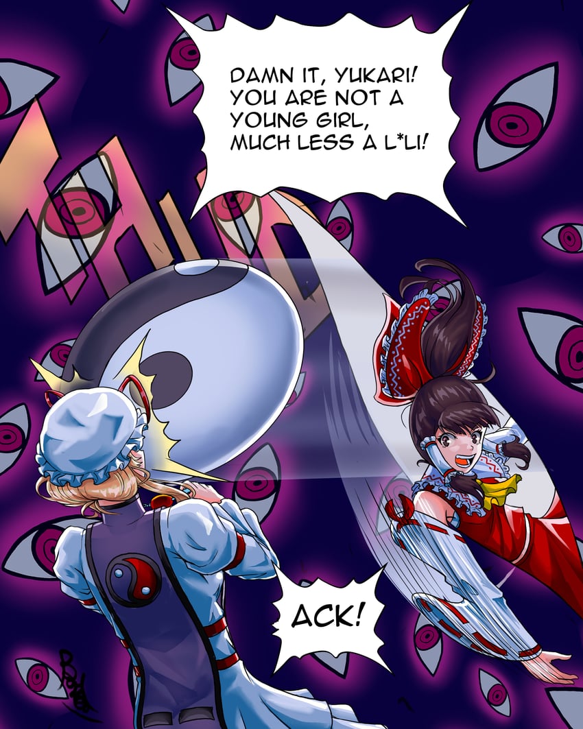 hakurei reimu and yakumo yukari (touhou and 1 more) drawn by buhbuhbored