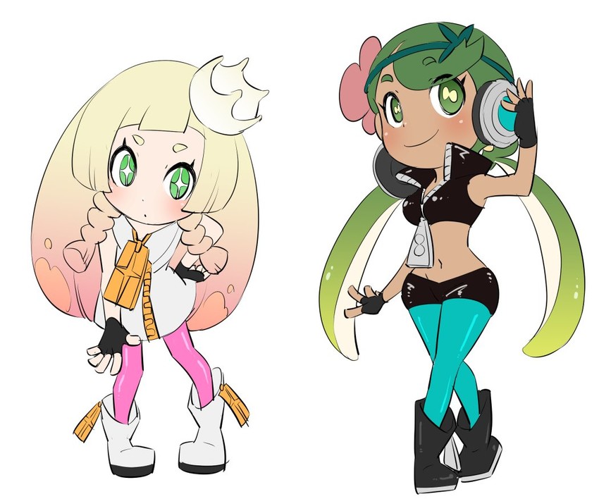 lillie, mallow, marina, and pearl (pokemon and 4 more) drawn by djmn_c