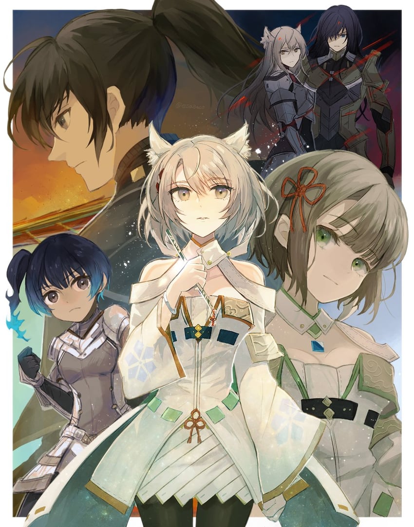 mio, sena, noah, m, n, and 1 more (xenoblade chronicles and 1 more) drawn by leaf_(esabacoo)