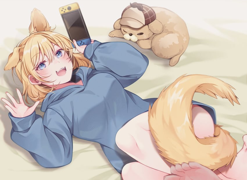 watson amelia and bubba (hololive and 1 more) drawn by mitsumine_(ookami_no_oyashiro)
