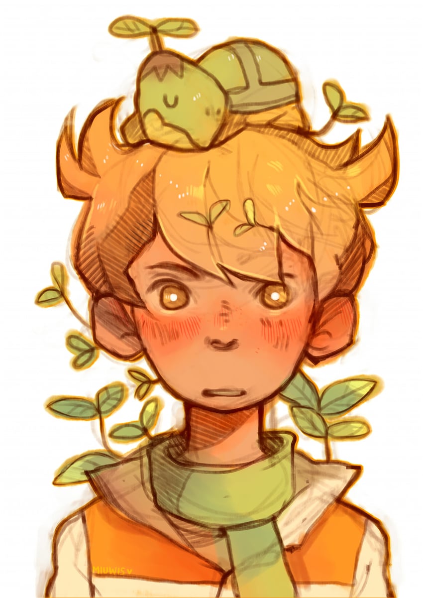 barry and turtwig (pokemon and 1 more) drawn by miuwis
