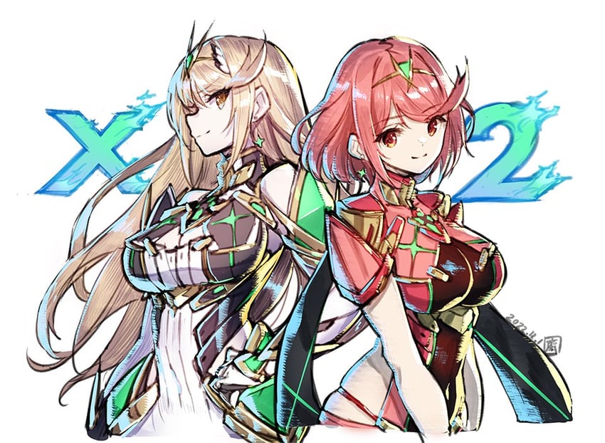 pyra and mythra (xenoblade chronicles and 1 more) drawn by saitou_masatsugu