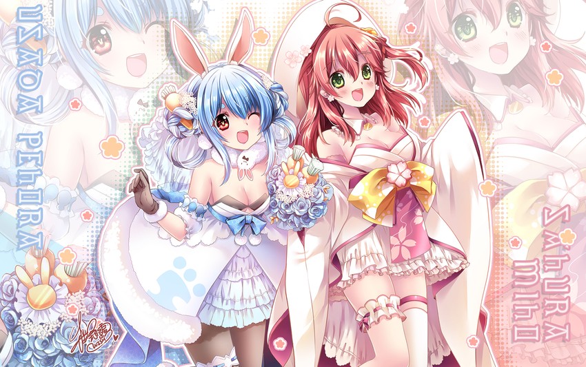 usada pekora, sakura miko, and don-chan (hololive) drawn by sakurano_ru