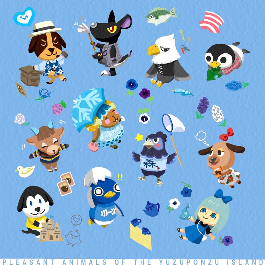villager, apollo, roald, bea, butch, and 6 more (animal crossing) drawn by yuzuponzu