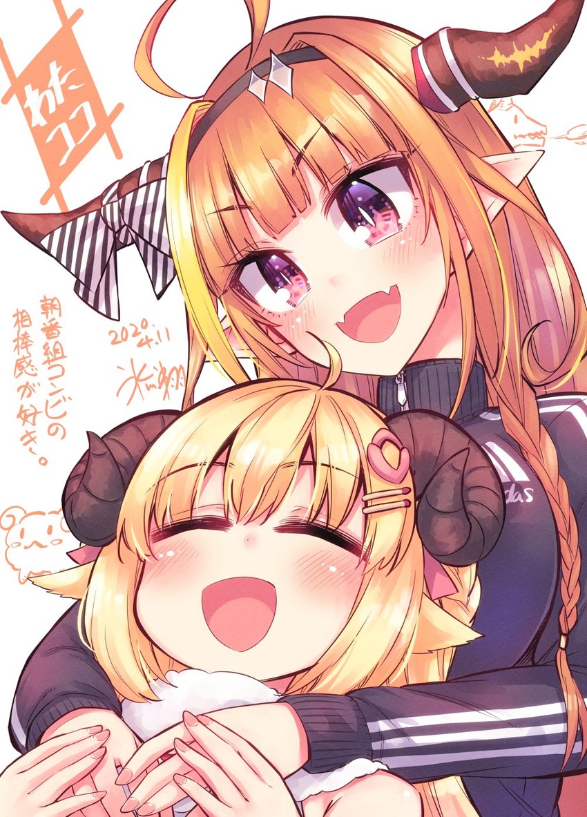 kiryu coco and tsunomaki watame (hololive) drawn by hikawa_shou