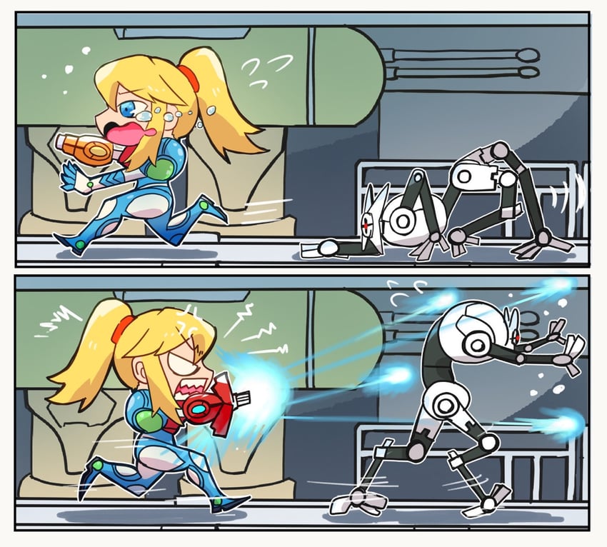 samus aran and e.m.m.i. (metroid and 1 more) drawn by sato-san
