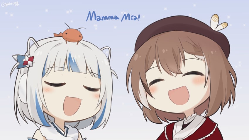 gawr gura, nanashi mumei, and ebi-chan (hololive and 1 more) drawn by gyaheung