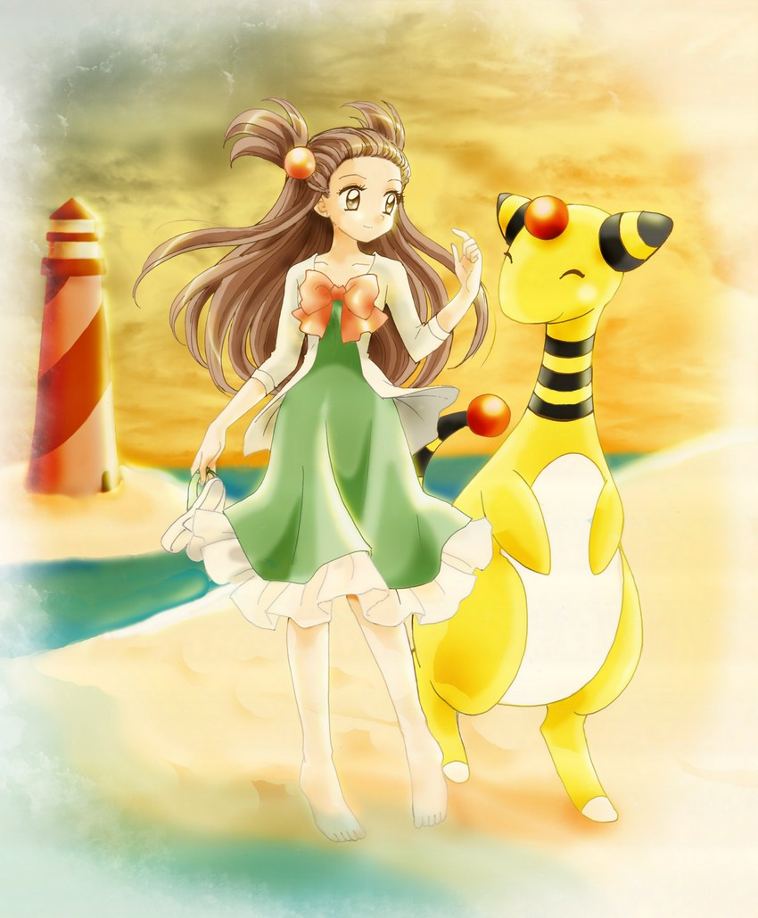 jasmine and ampharos (pokemon and 1 more) drawn by chikorita85