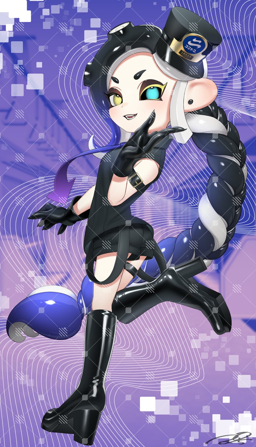 octoling player character and octoling girl (splatoon) drawn by puchiman