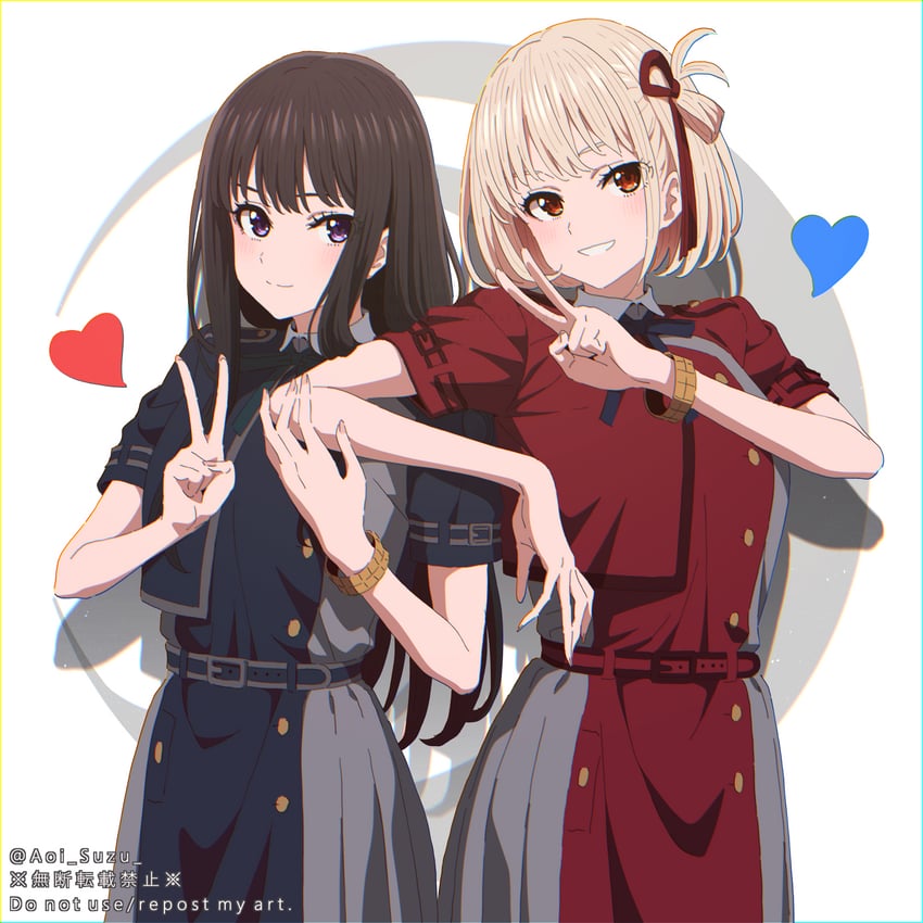 nishikigi chisato and inoue takina (lycoris recoil) drawn by aoi_suzu