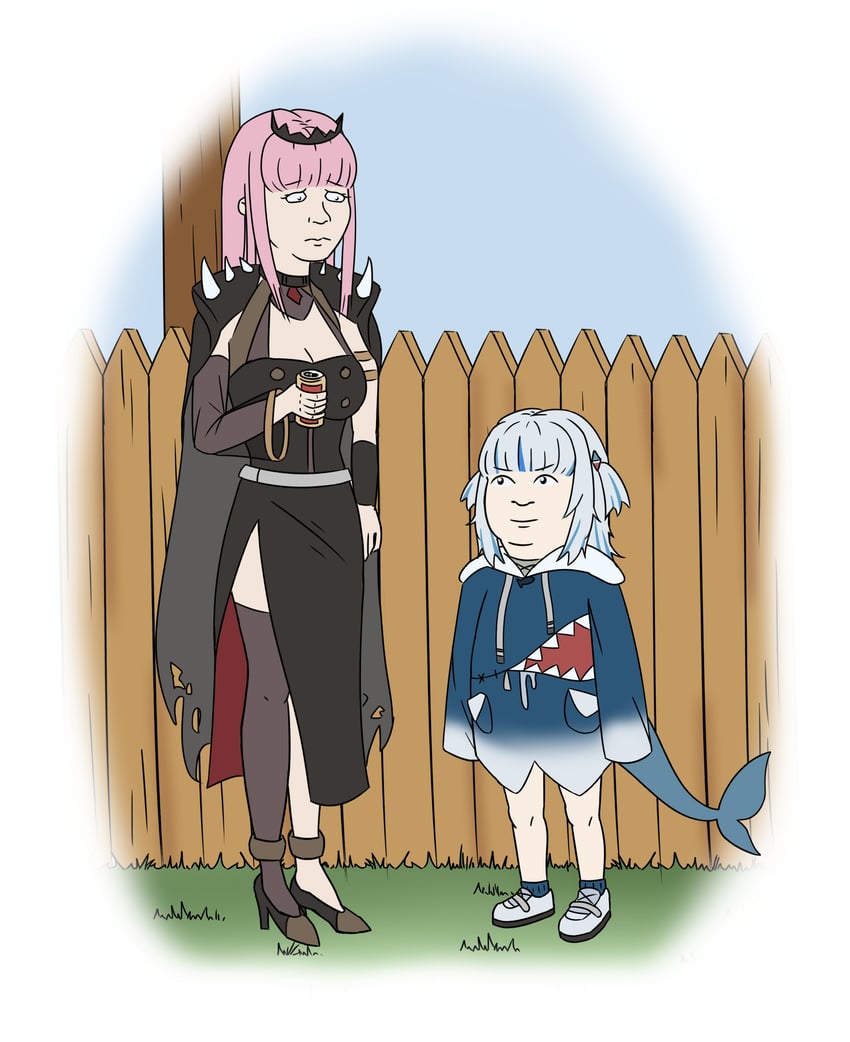 gawr gura and mori calliope (hololive and 2 more) drawn by cue_ball_jamal