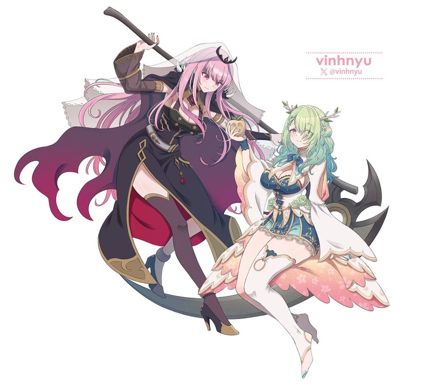 mori calliope and ceres fauna (hololive and 1 more) drawn by vinhnyu