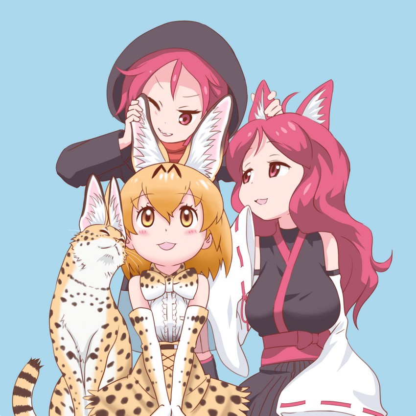 serval, ritsu, and riku (kemono friends and 1 more) drawn by tamagoya