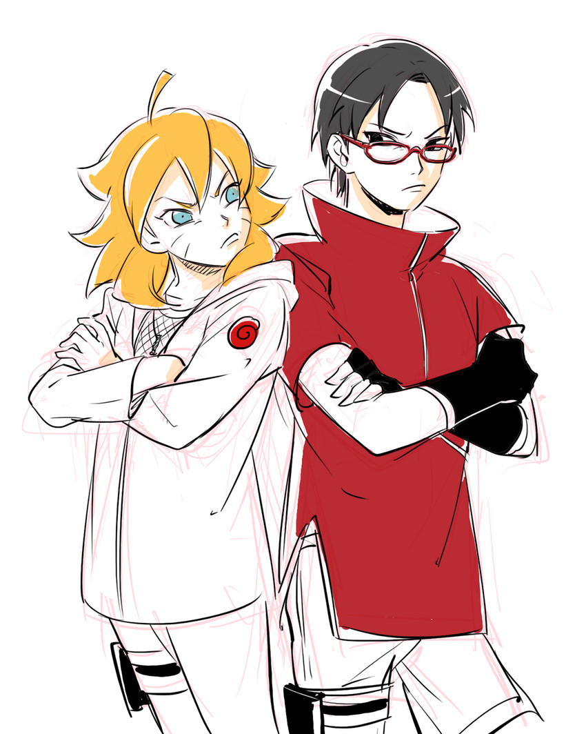 uchiha sarada and uzumaki boruto (naruto) drawn by noeunjung93