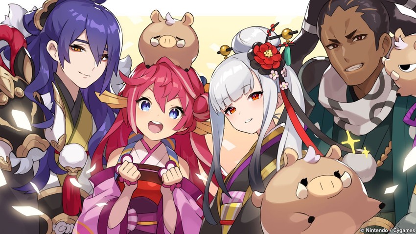 ieyasu, botan, sazanka, and addis (dragalia lost) drawn by saitou_naoki