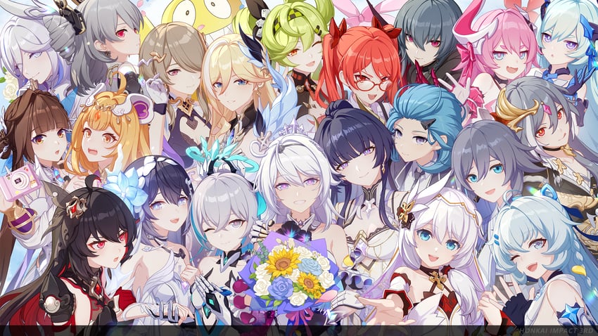 kiana kaslana, raiden mei, fu hua, bronya zaychik, seele vollerei, and 18 more (honkai and 1 more)