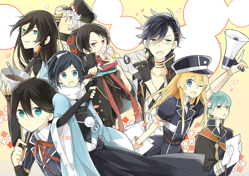 kashuu kiyomitsu, yamato-no-kami yasusada, midare toushirou, izumi-no-kami kanesada, horikawa kunihiro, and 3 more (touken ranbu) drawn by tashite
