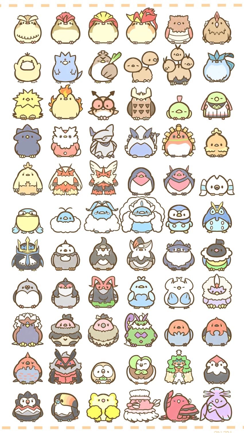 rowlet, piplup, torchic, altaria, psyduck, and 56 more (pokemon) drawn by 773mimisuke