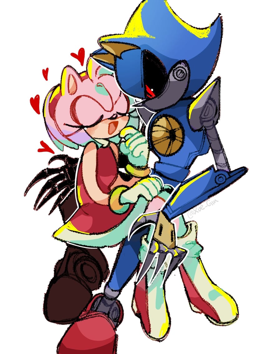 amy rose and metal sonic (sonic) drawn by xue_gin
