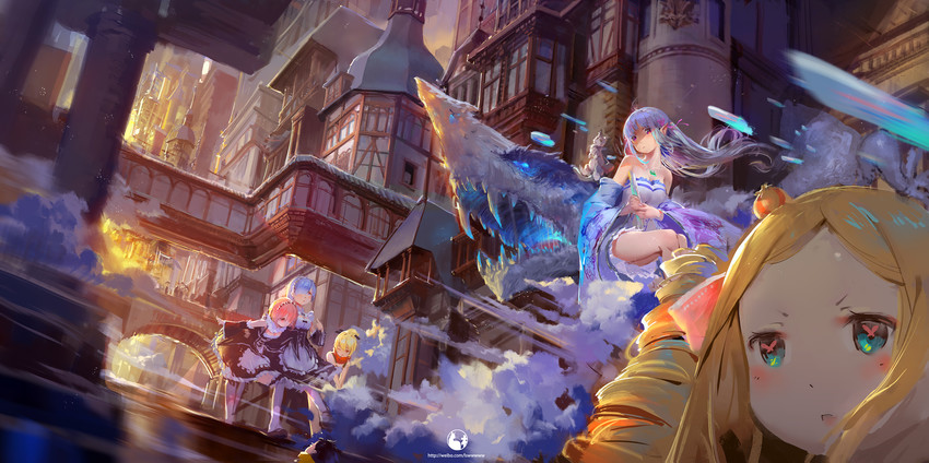 rem, emilia, ram, natsuki subaru, beatrice, and 2 more (re:zero kara hajimeru isekai seikatsu) drawn by mu_mu_shang_wen