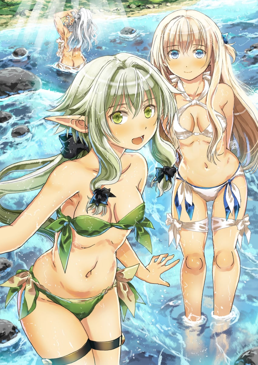 priestess, high elf archer, and dwarf shaman (goblin slayer!) drawn by garimpeiro