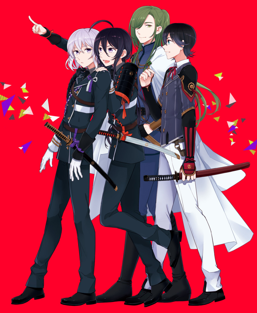 namazuo toushirou, honebami toushirou, horikawa kunihiro, and nikkari aoe (touken ranbu) drawn by nerisuke