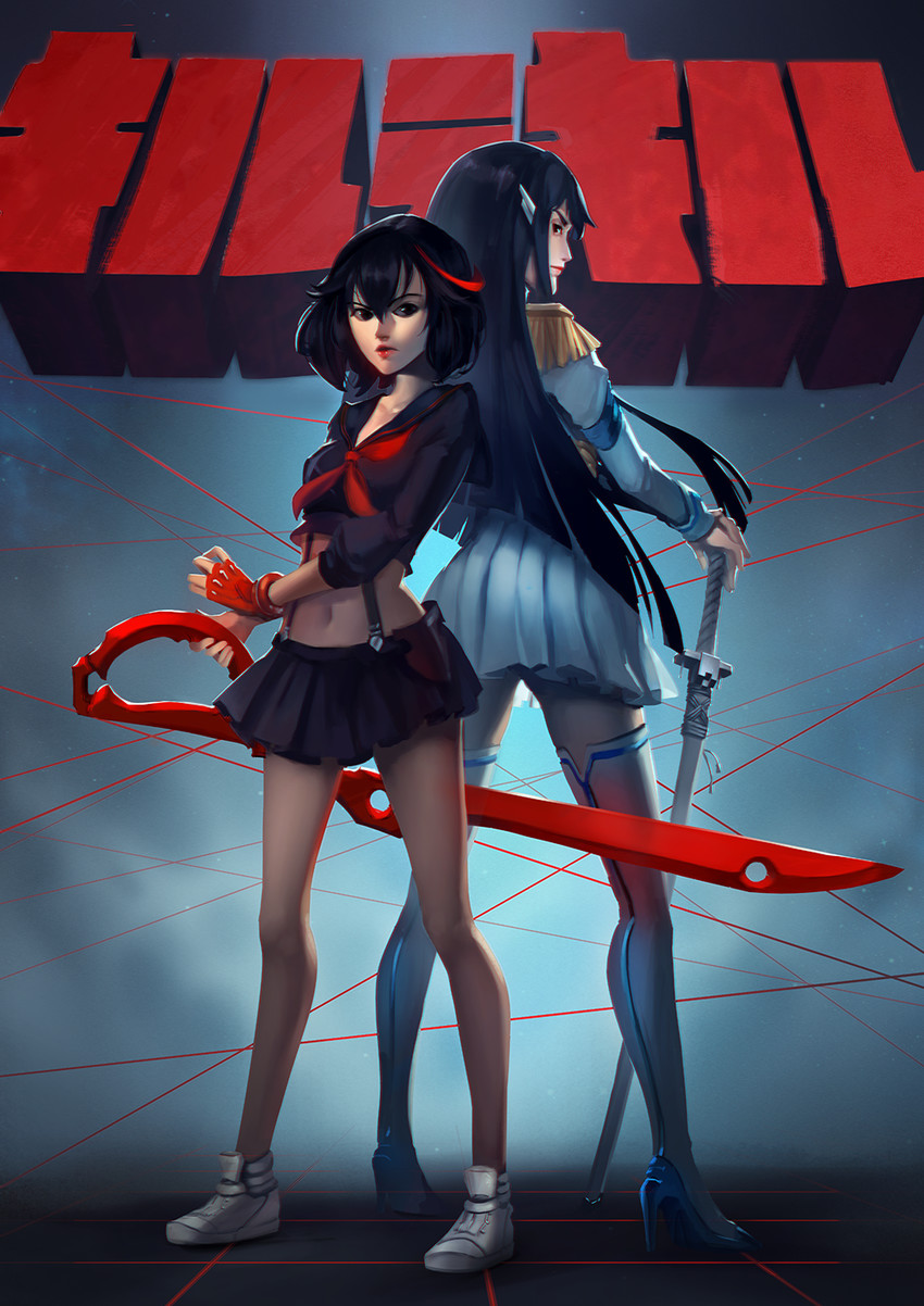 matoi ryuuko, senketsu, kiryuuin satsuki, and junketsu (kill la kill) drawn by 3four