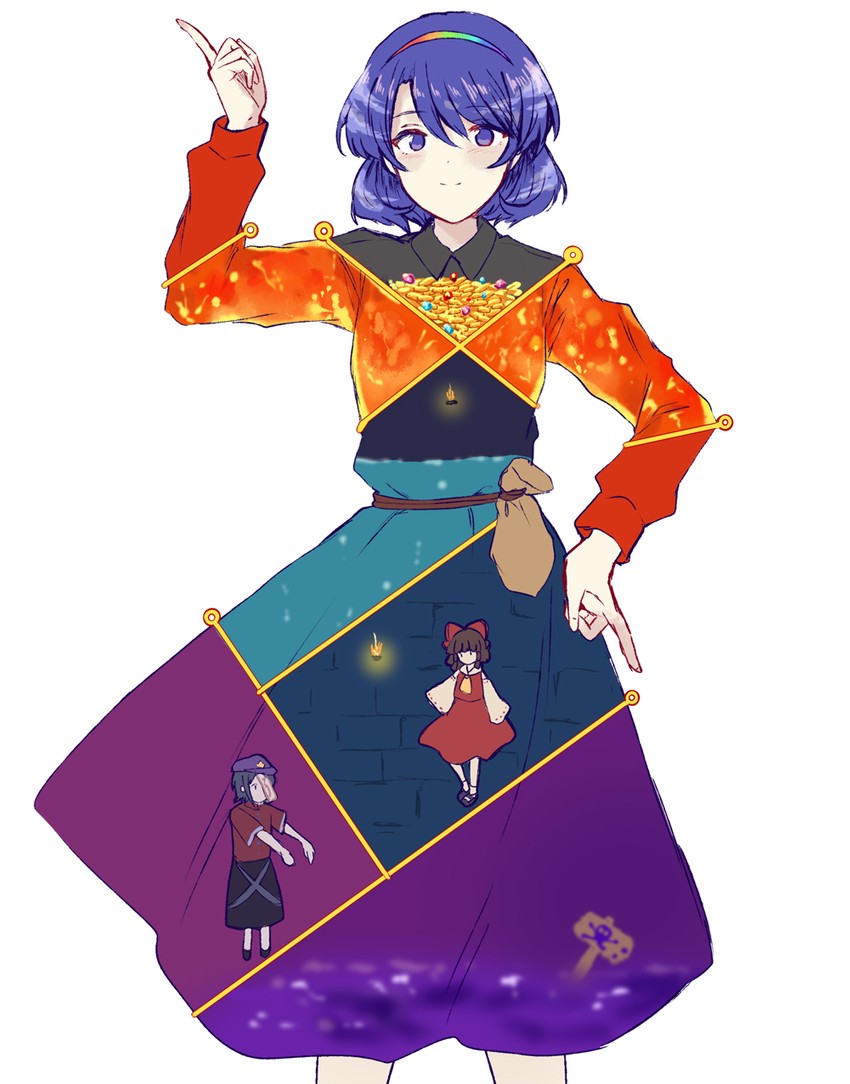 hakurei reimu, miyako yoshika, and tenkyuu chimata (touhou and 1 more) drawn by uranaishi_(miraura)