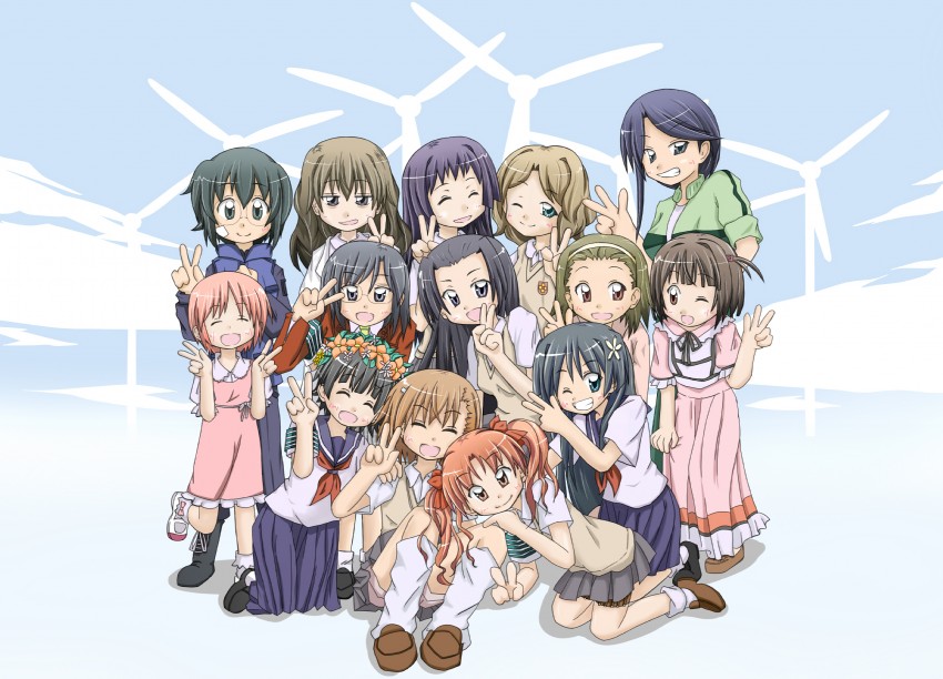 misaka mikoto, shirai kuroko, saten ruiko, uiharu kazari, konori mii, and 9 more (toaru majutsu no index and 1 more) drawn by daihii
