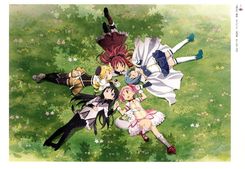 akemi homura, kaname madoka, miki sayaka, sakura kyoko, tomoe mami, and 1 more (mahou shoujo madoka magica) drawn by nakamura_naoto