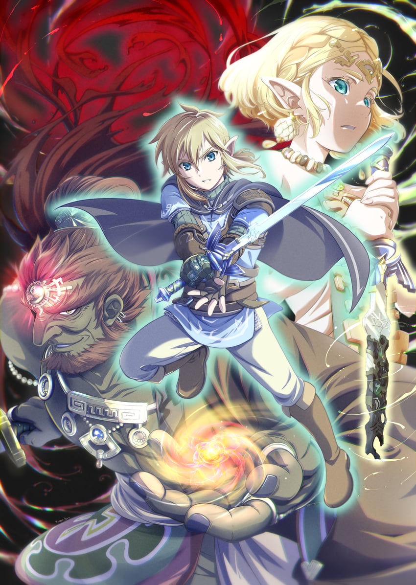 link, princess zelda, and ganondorf (the legend of zelda and 1 more) drawn by tomo.puri