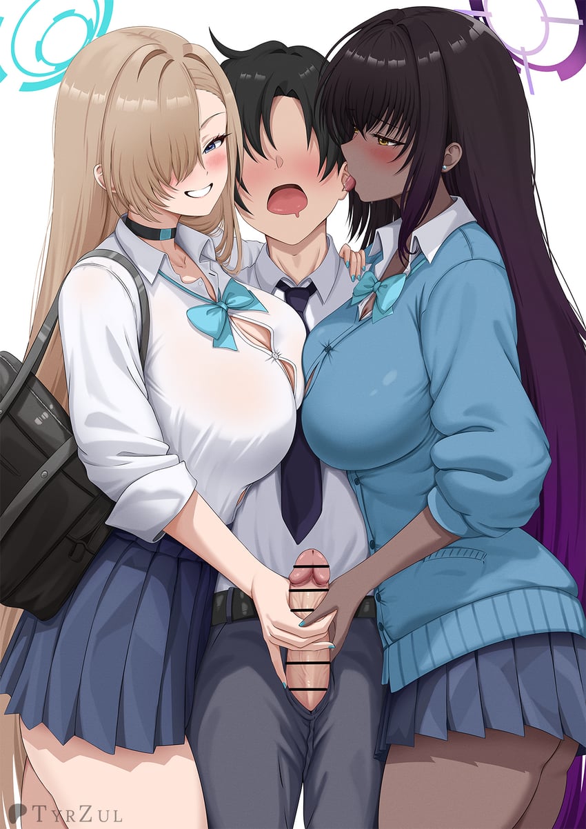 sensei, asuna, and karin (blue archive) drawn by tyrzul